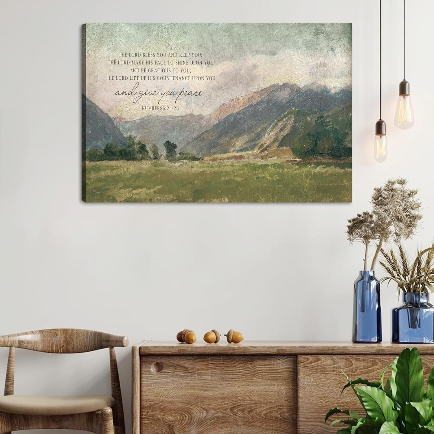 Christian Bible Verse Wall Art Canvas Framed Mountain Landscape Decor 59x39cm