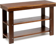 Solid Pine Shoe Storage Bench with 3 Tiers, Brown Wooden Entryway Organizer