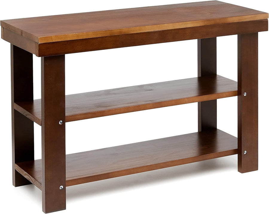Solid Pine Shoe Storage Bench with 3 Tiers, Brown Wooden Entryway Organizer