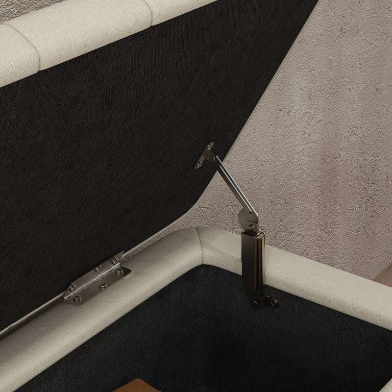 Storage Ottoman Bench Cream Linen Seat Flip Top Stool Steel Legs Bedroom