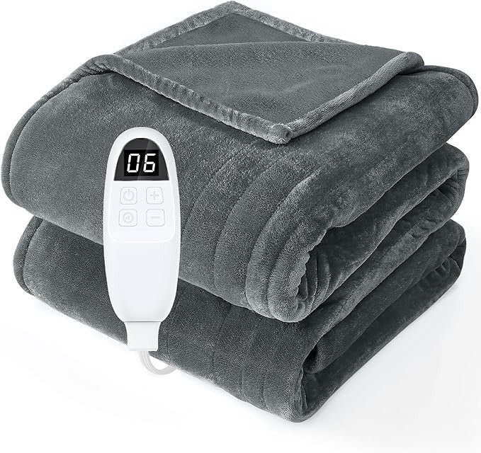 Electric Heated Throw Blanket Single Fleece 6 Heat Settings Timer Washable