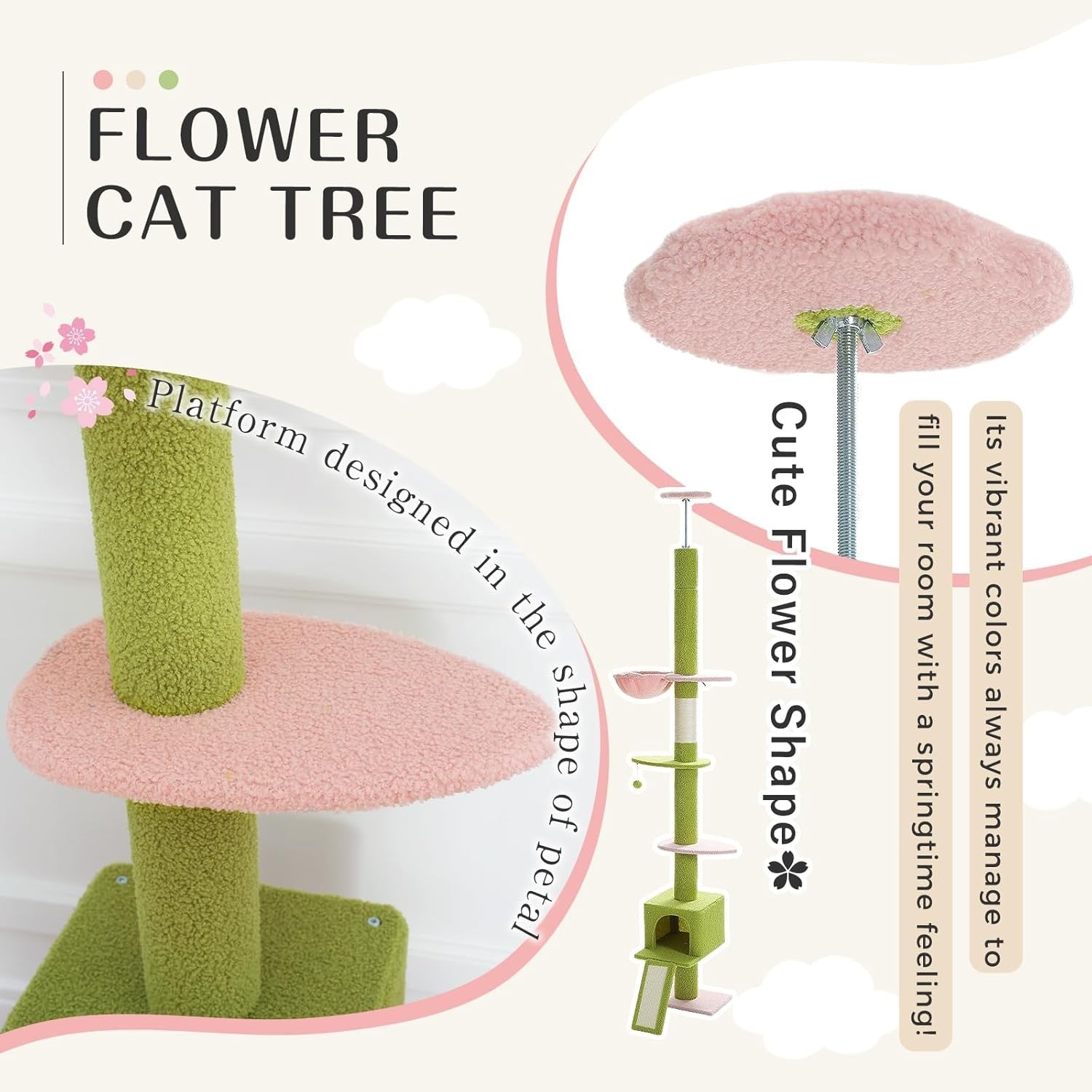 Floor to Ceiling Cat Tree Adjustable 216–273cm Tower Hammock Scratcher
