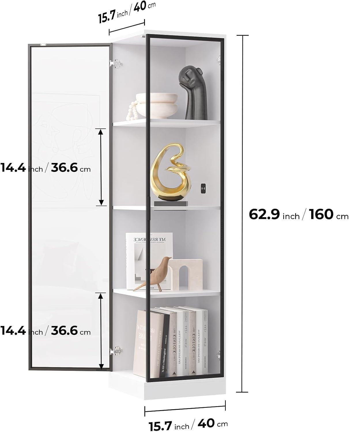 Corner Display Cabinet with LED Lights & Magnetic Lock, Human Sensor, 62.9" Tall