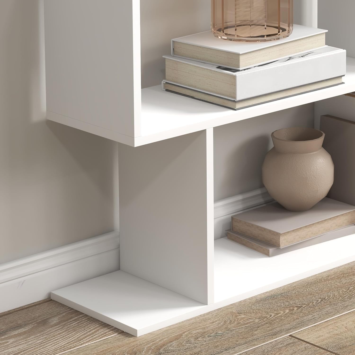 White S-Shape 6-Tier Bookcase Modern Display Shelf Room Divider Storage Unit