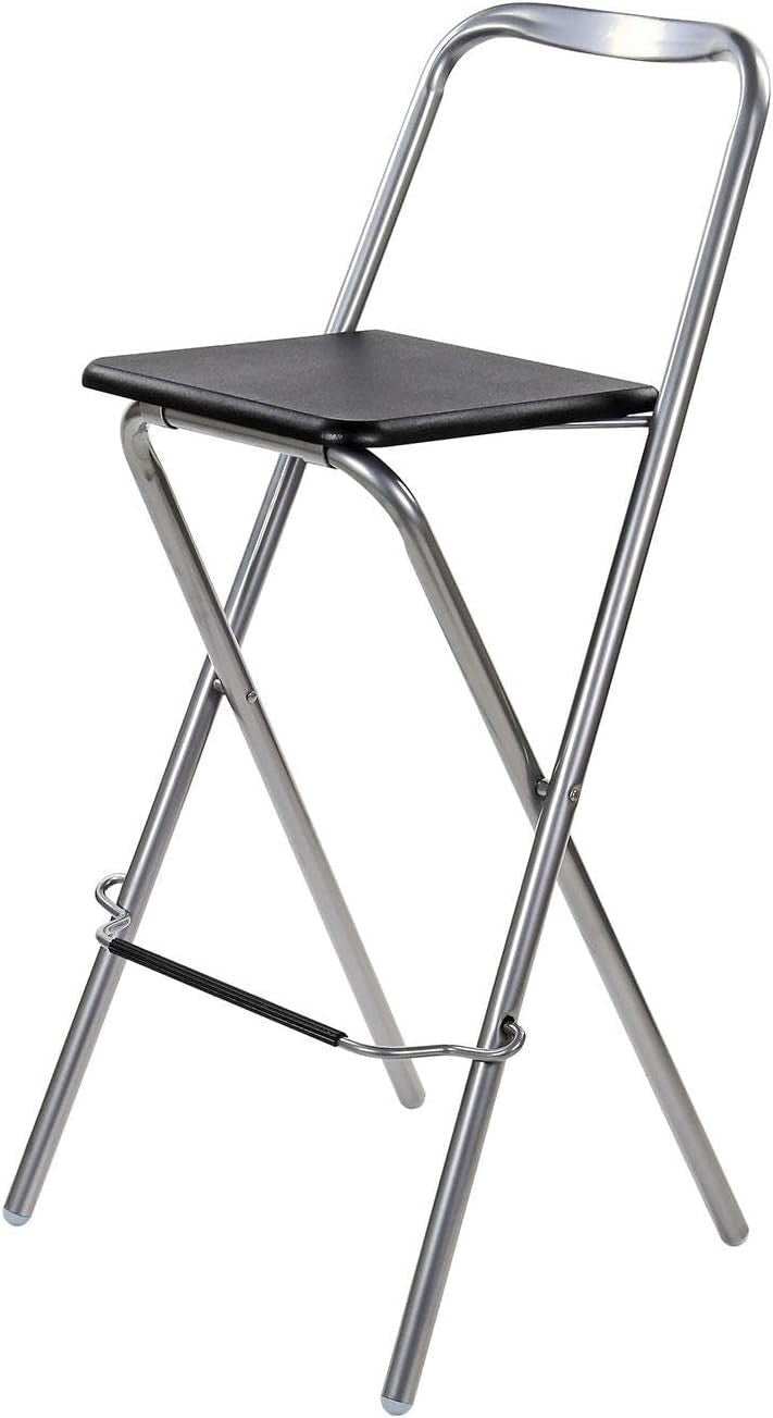 Modern Folding Bar Stool Wooden Seat Metal Frame Space Saving Black