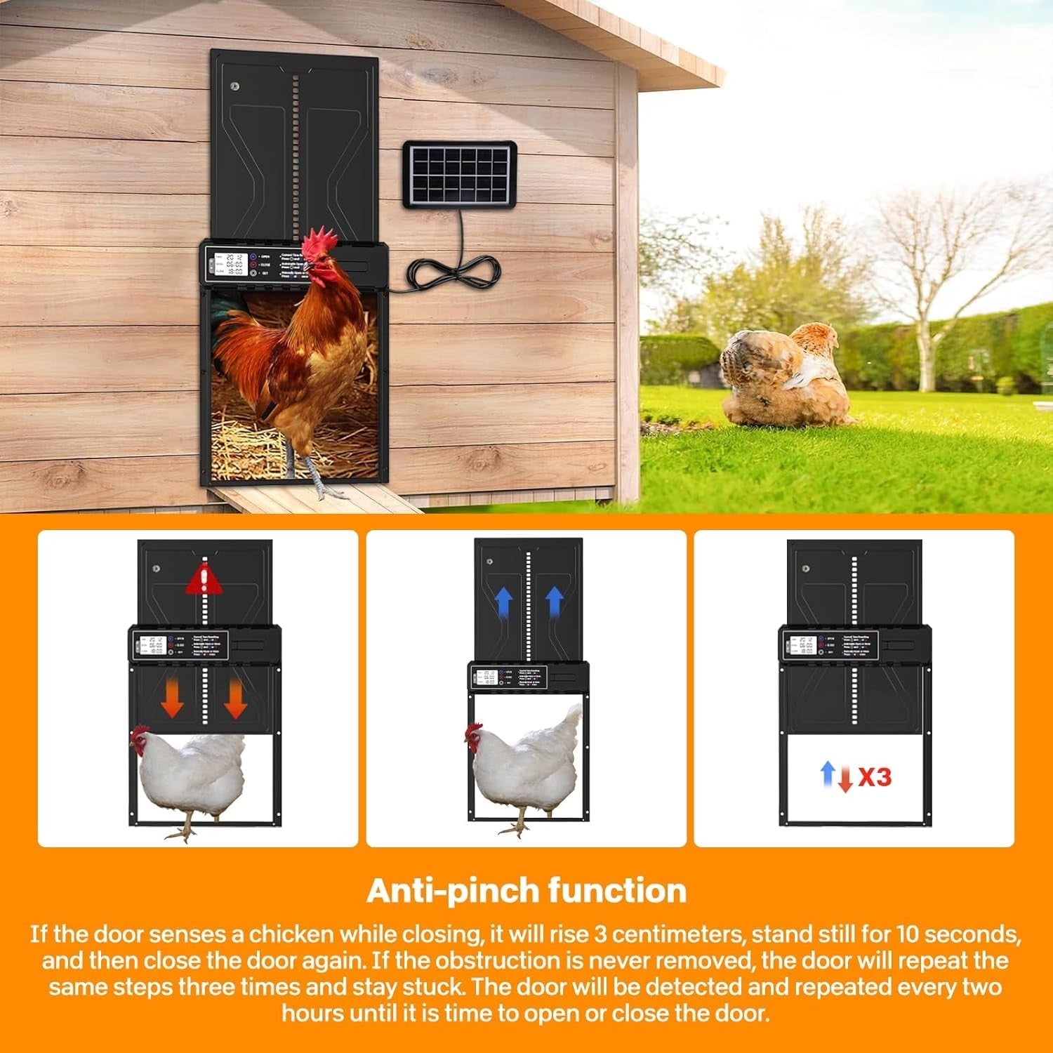 Solar Automatic Chicken Coop Door Timer Remote LCD Waterproof