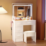 White LED Dressing Table Set w/10 Lights Mirror 5 Drawers Corner Vanity Desk