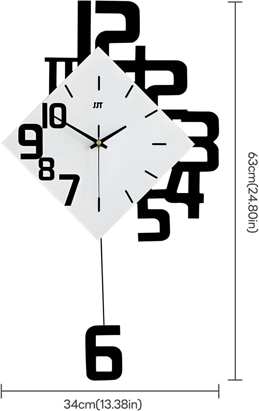 Modern Black & White Silent Pendulum Wall Clock – Minimalist Large Art Decor