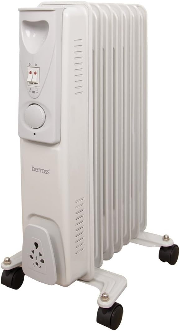 Portable 7-Fin Oil Filled Radiator 1500W Adjustable Thermostat White
