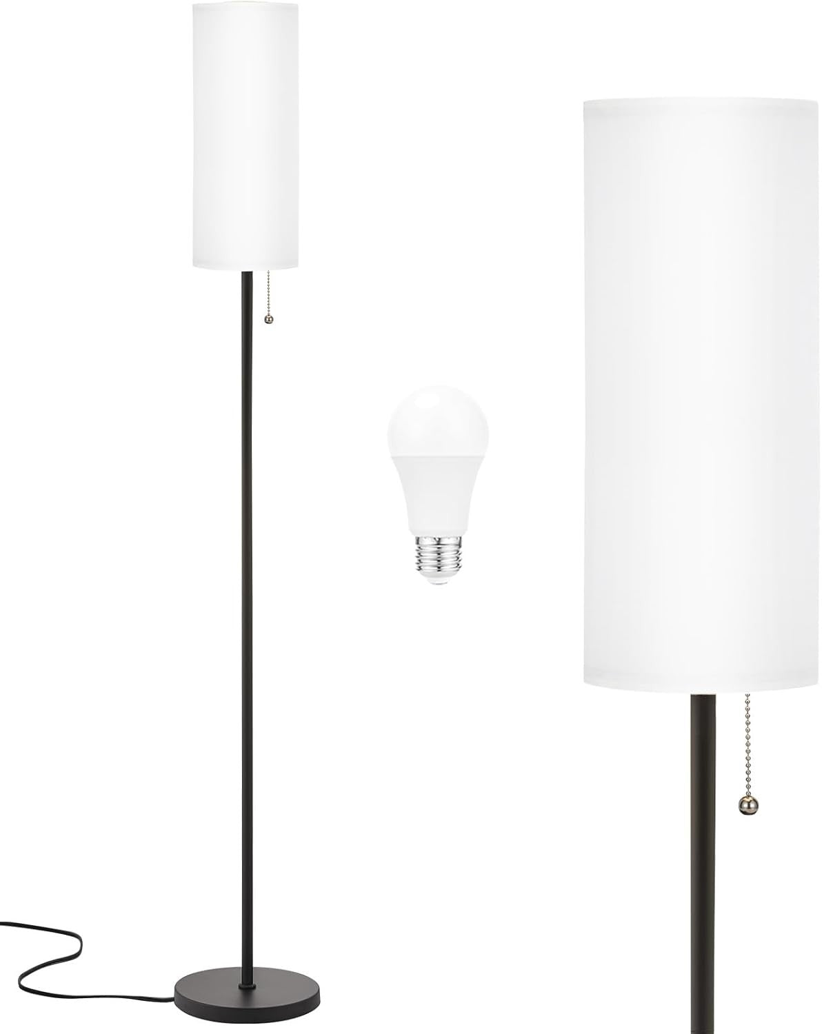 White Floor Lamp 64in Standing Lamp 3 Colour Bulb Bedroom Living Room