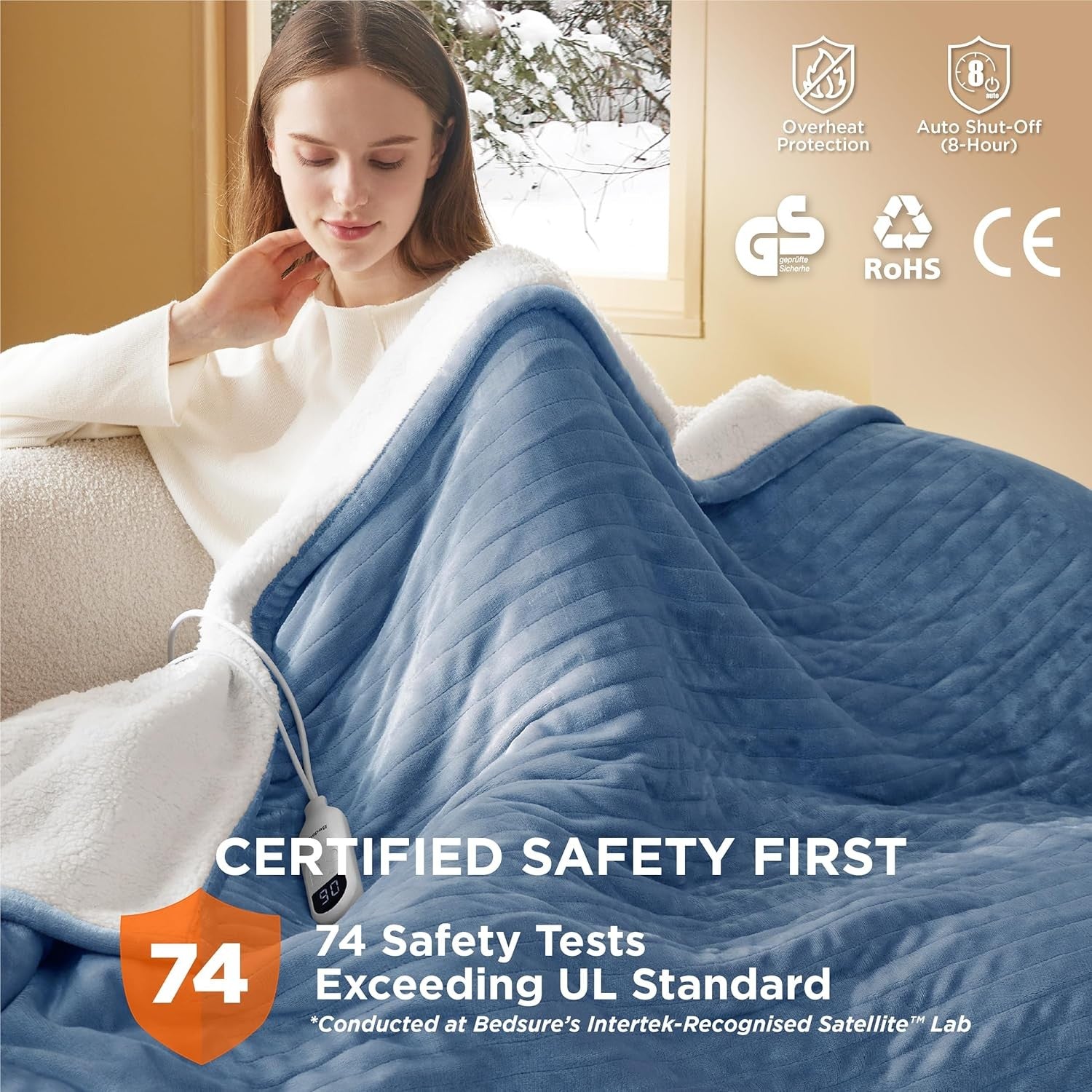 Electric Heated Throw Blanket Ultra Flannel 6 Heat Timer Overheat Safe