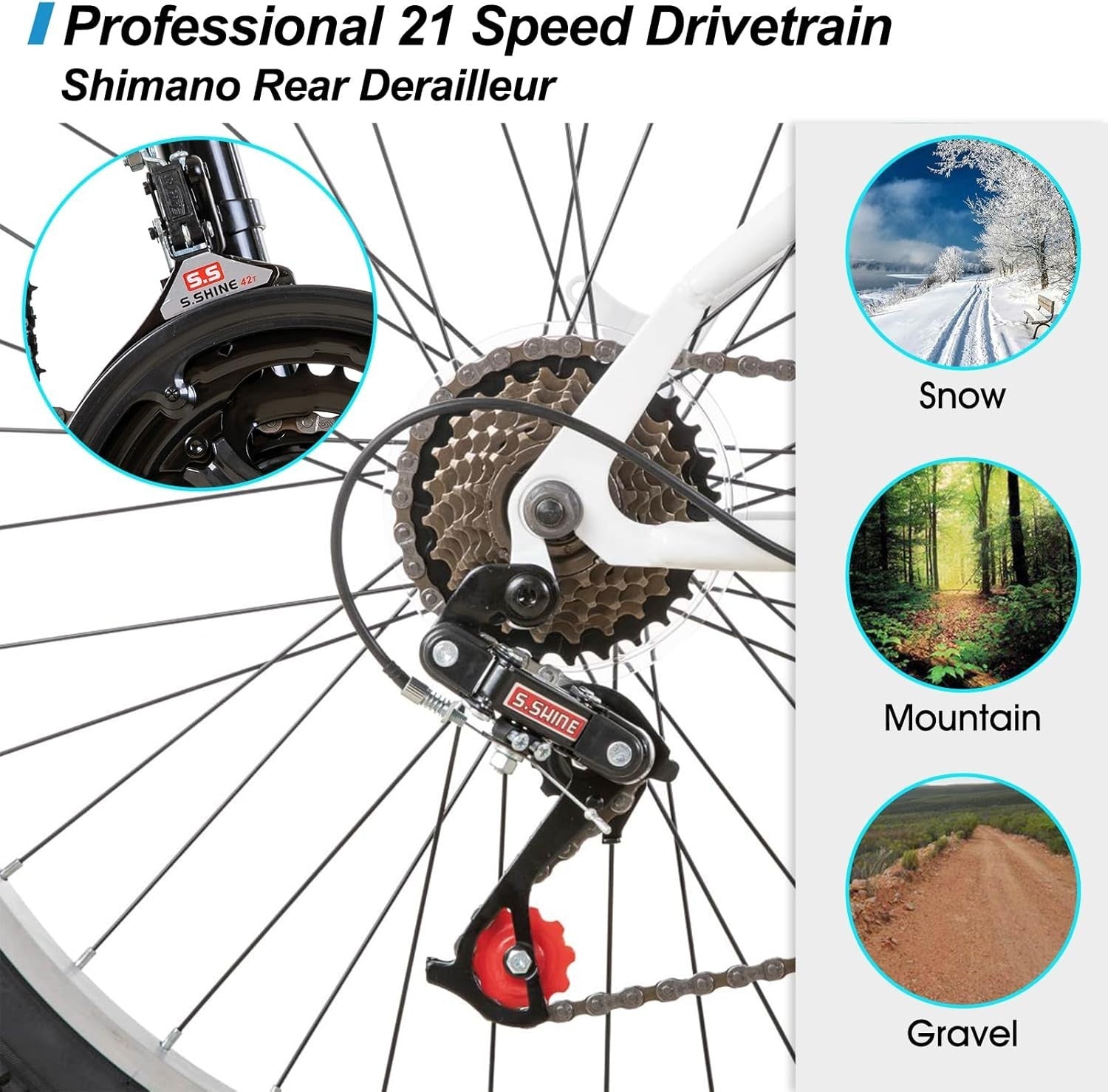 26" Adult MTB 21-Speed Steel Frame Mountain Bike Off-Road Hybrid Cycle