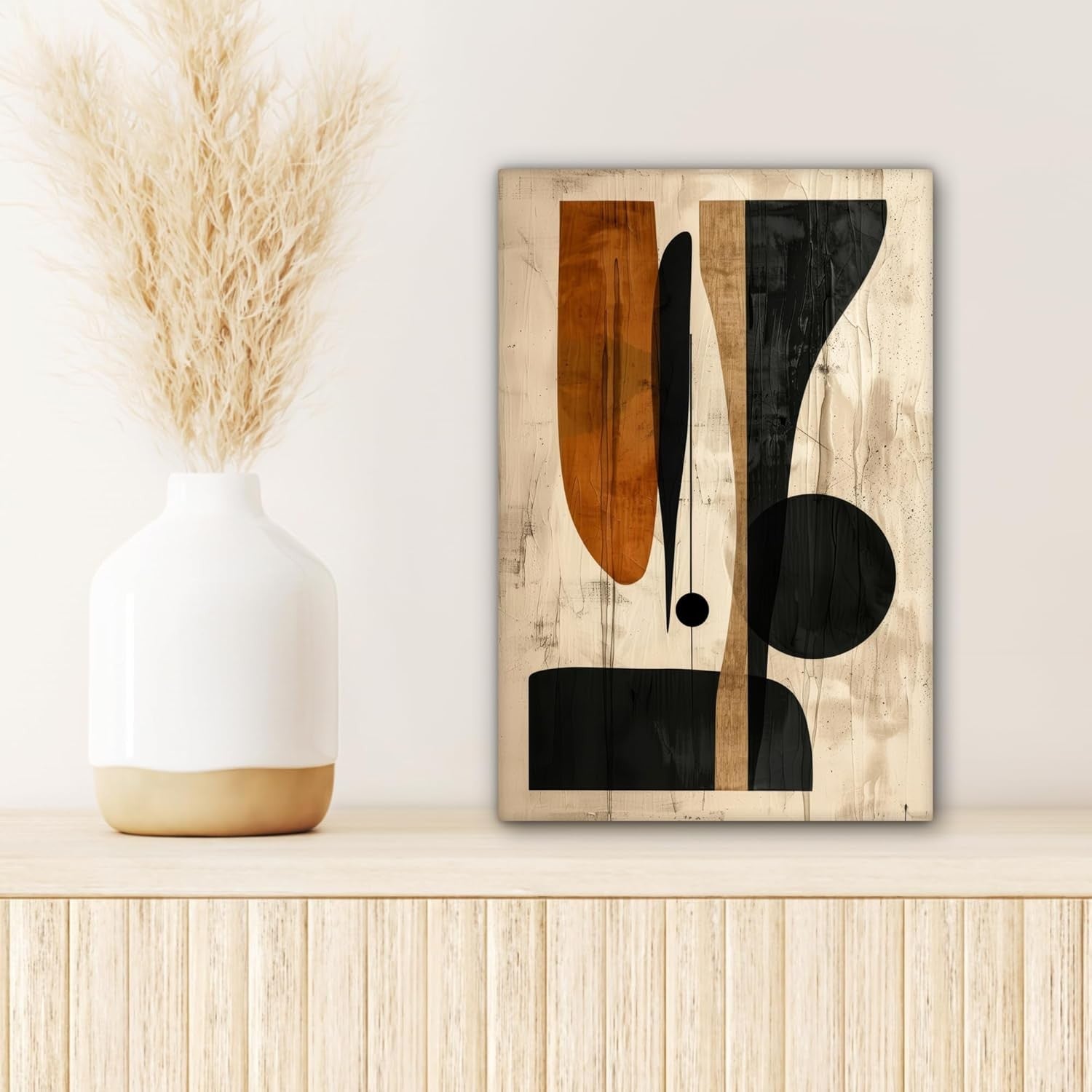 Abstract Beige Black Canvas Wall Art 20x30cm Modern Decor