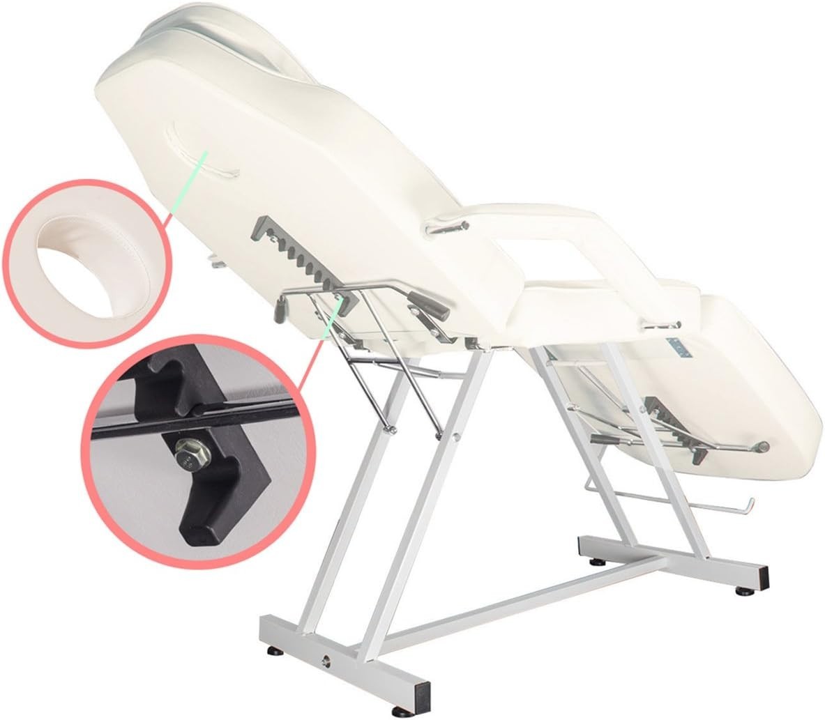 Beauty Massage Bed with Stool Adjustable 3-Section Salon Table Cream White