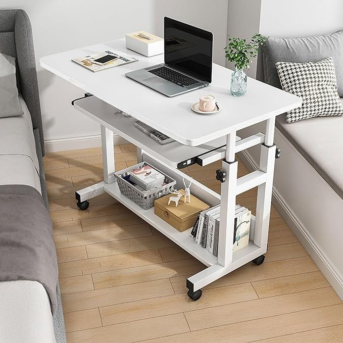 Mobile Computer Desk Adjustable Height Laptop Table with Wheels 80x45cm