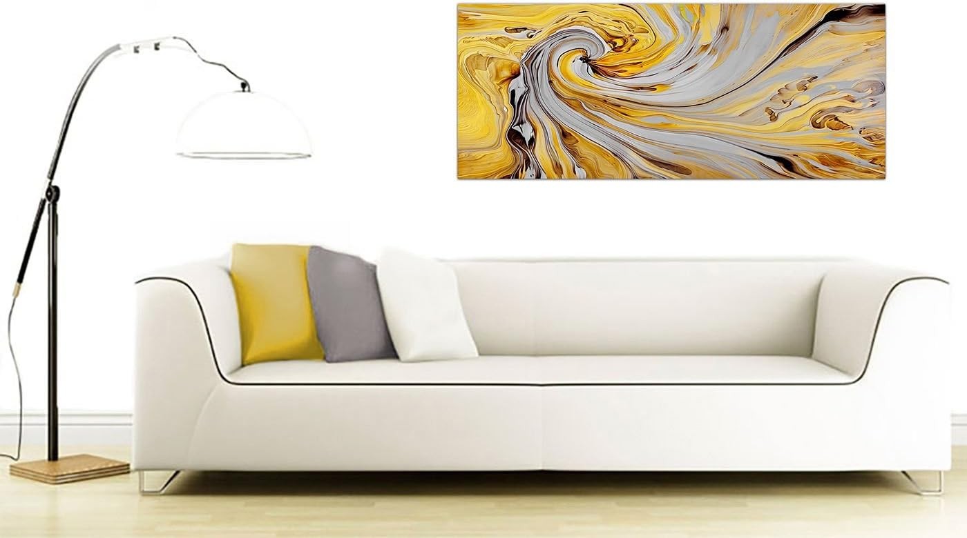 Large Abstract Canvas Wall Art Mustard Yellow Grey Modern Decor