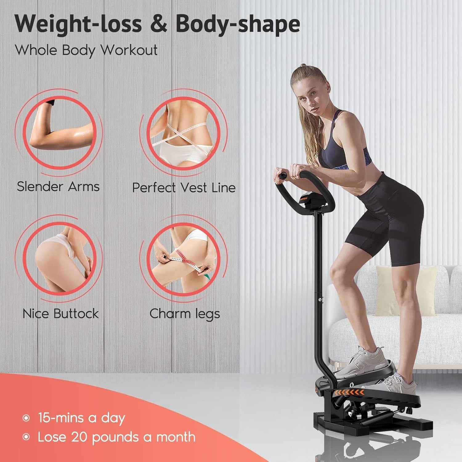 Mini Twist Stepper w/ Handlebar, LCD Monitor, Bands & 330lb Capacity
