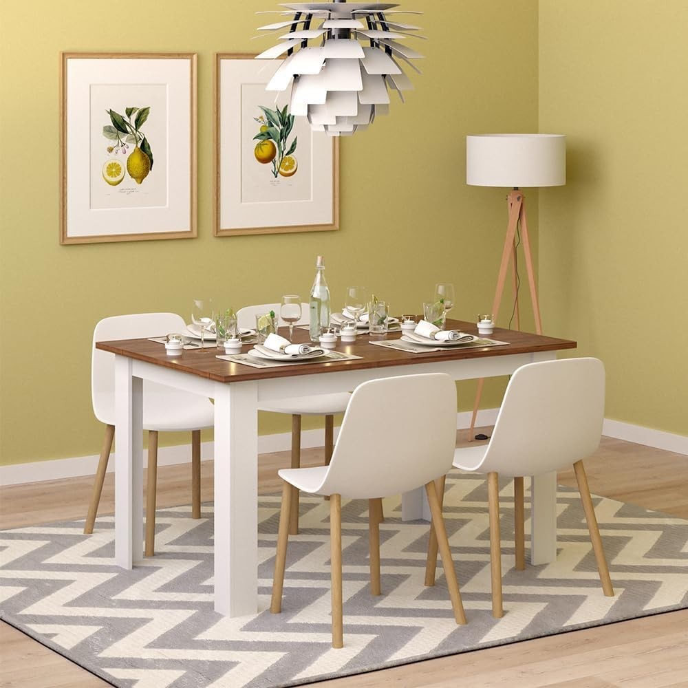 140cm Oak Dining Table Modern Rectangular Kitchen Table Black Legs Wood