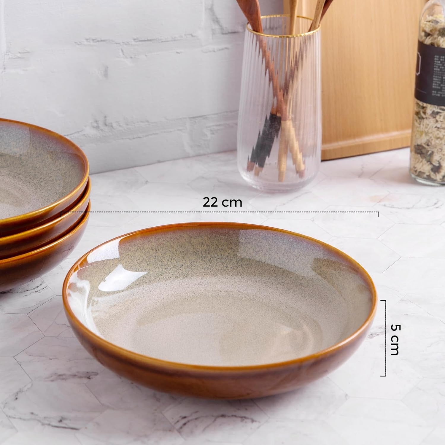 Large Pasta Bowls Set of 6 22cm Deep Stoneware Soup Noodle Bowls Cappuccino