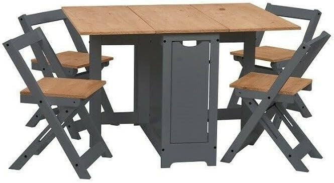 Butterfly Folding Dining Set Grey 4 Chairs Space Saving Kitchen Table