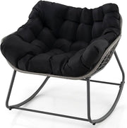 Luxury Rattan Rocking Chair – Thick Cushion, 150kg, Indoor Outdoor Use