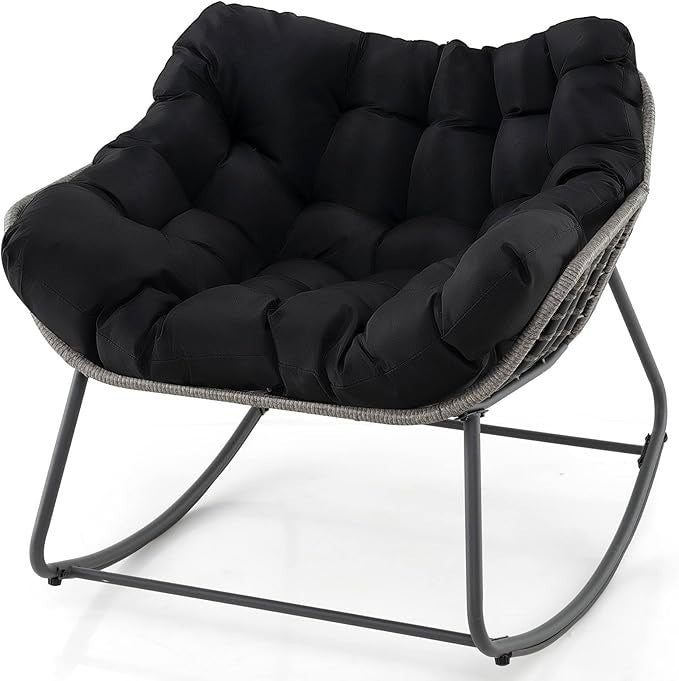 Luxury Rattan Rocking Chair – Thick Cushion, 150kg, Indoor Outdoor Use