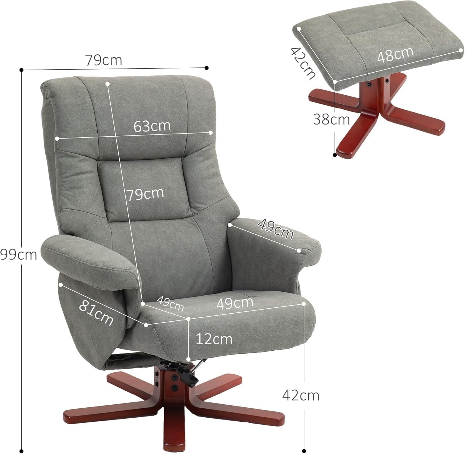 Grey Recliner Armchair with Footstool Adjustable Lounge Chair for Bedroom