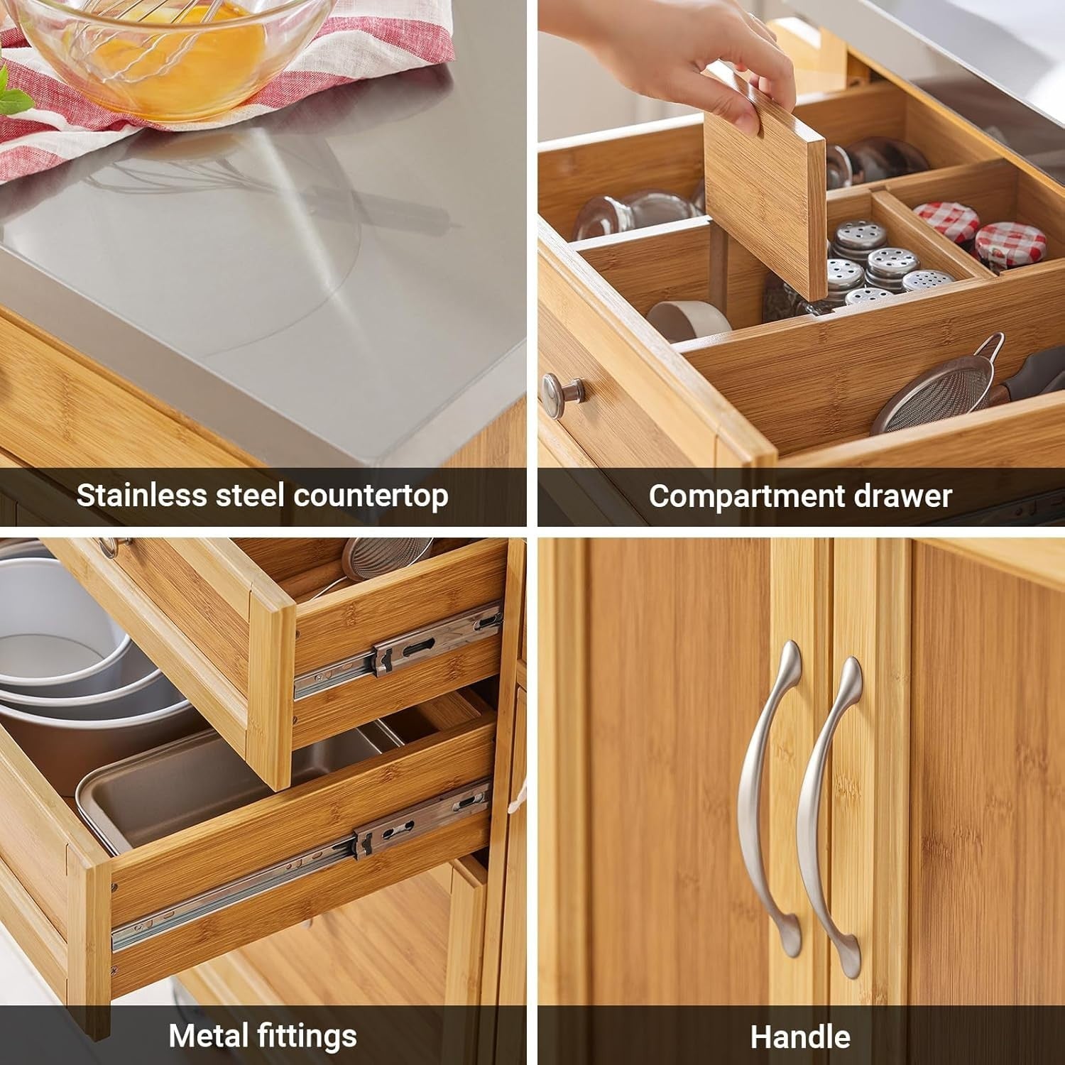 Kitchen Island Trolley w Stainless Steel Top 4 Drawers