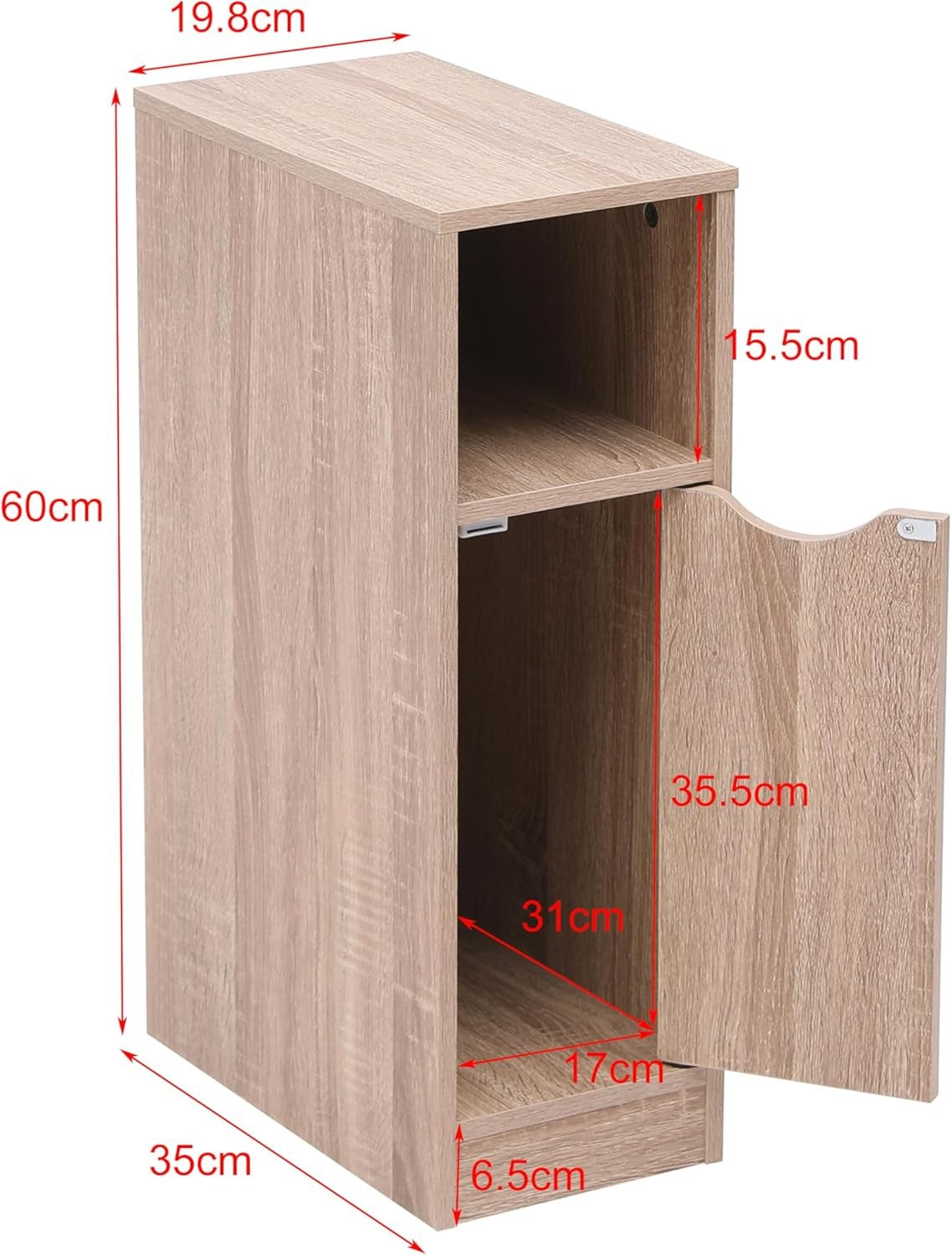 Slim Walnut Bedside Table with Shelf, Narrow Side Cabinet for Small Bedrooms