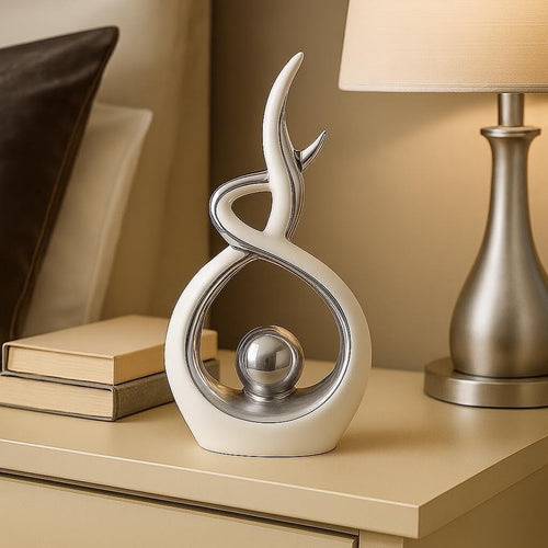 White & Silver Modern Abstract Ceramic Ornament – Shelf Mantel Home Decor