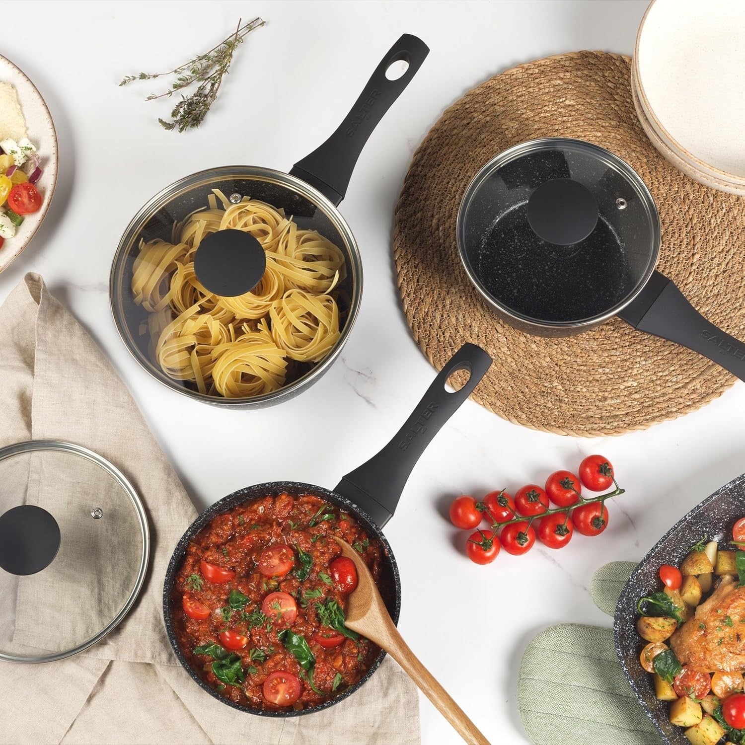 5 Pcs Granite Non Stick Pot & Pan Set with Tempered Glass Lid Induction Suitable