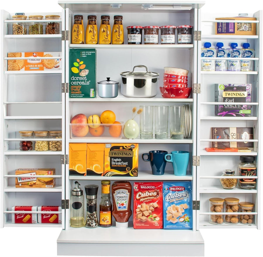 White 103cm Pantry Cupboard Kitchen Cabinet Adjustable Shelves Countertop