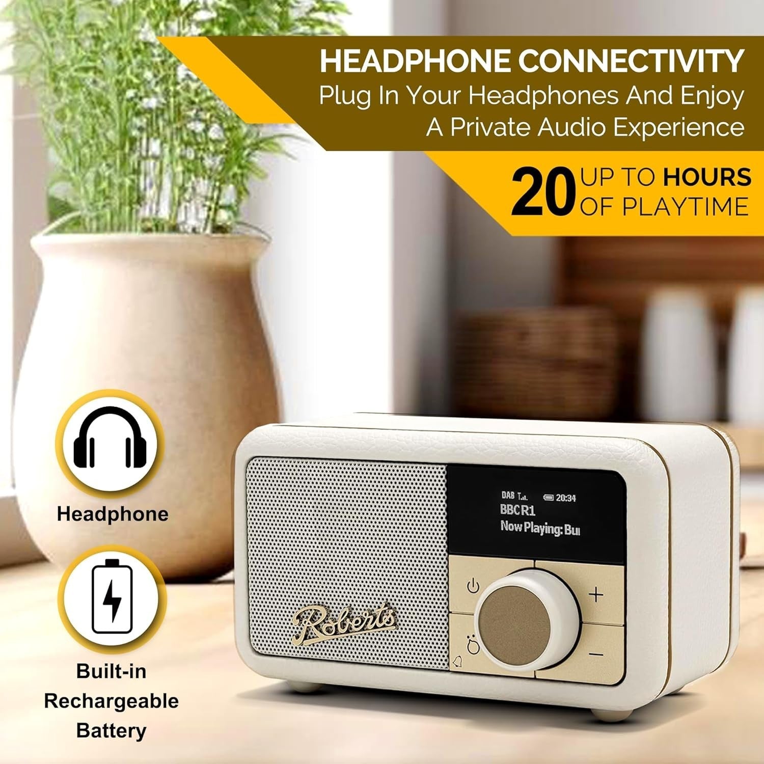 Portable FM DAB/DAB+ Digital Radio Bluetooth Speaker Pastel Cream