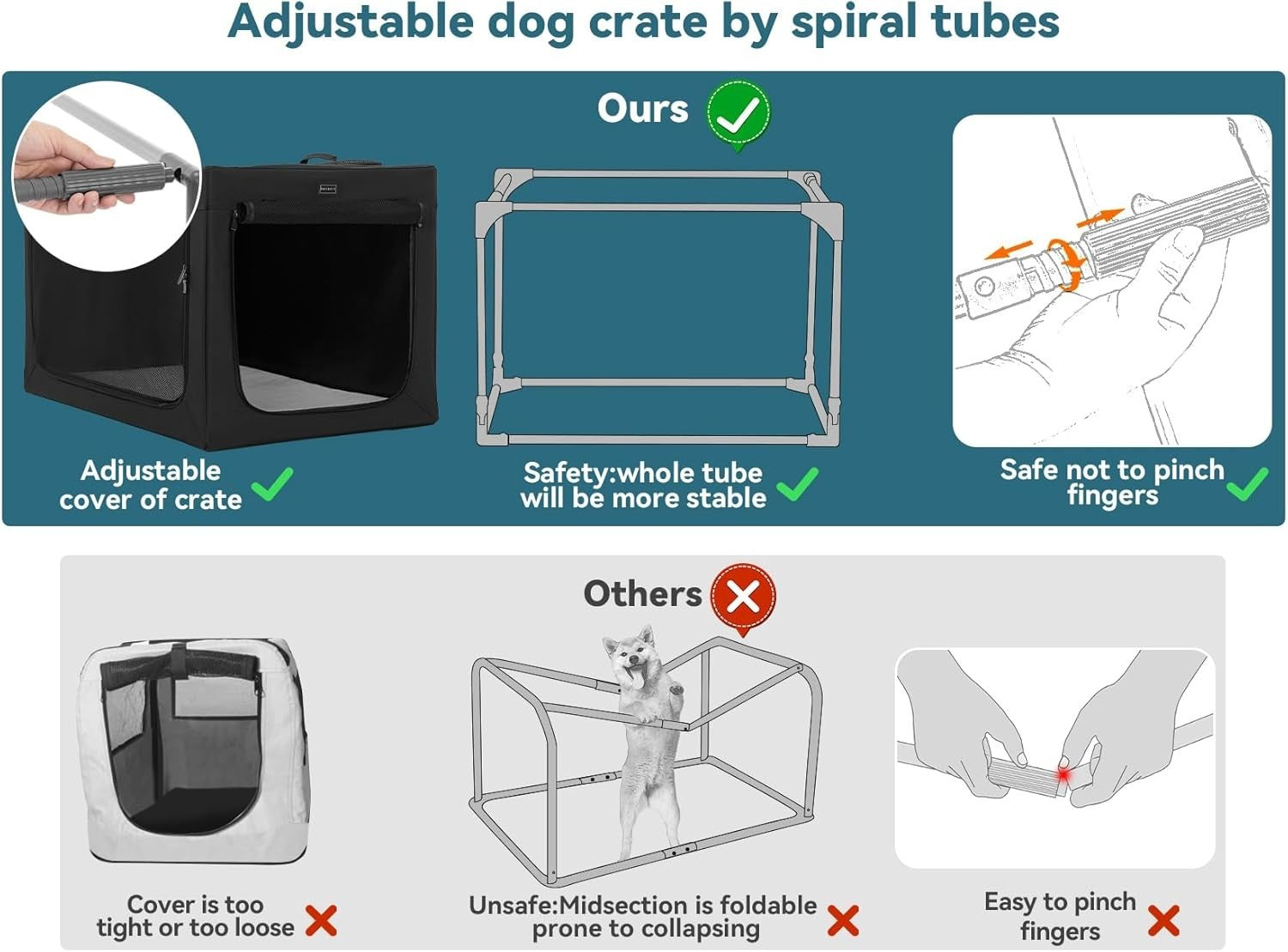 Large Soft Sided Dog Crate with Sturdy Frame, Ventilation Mesh & Fleece Mat 91x6