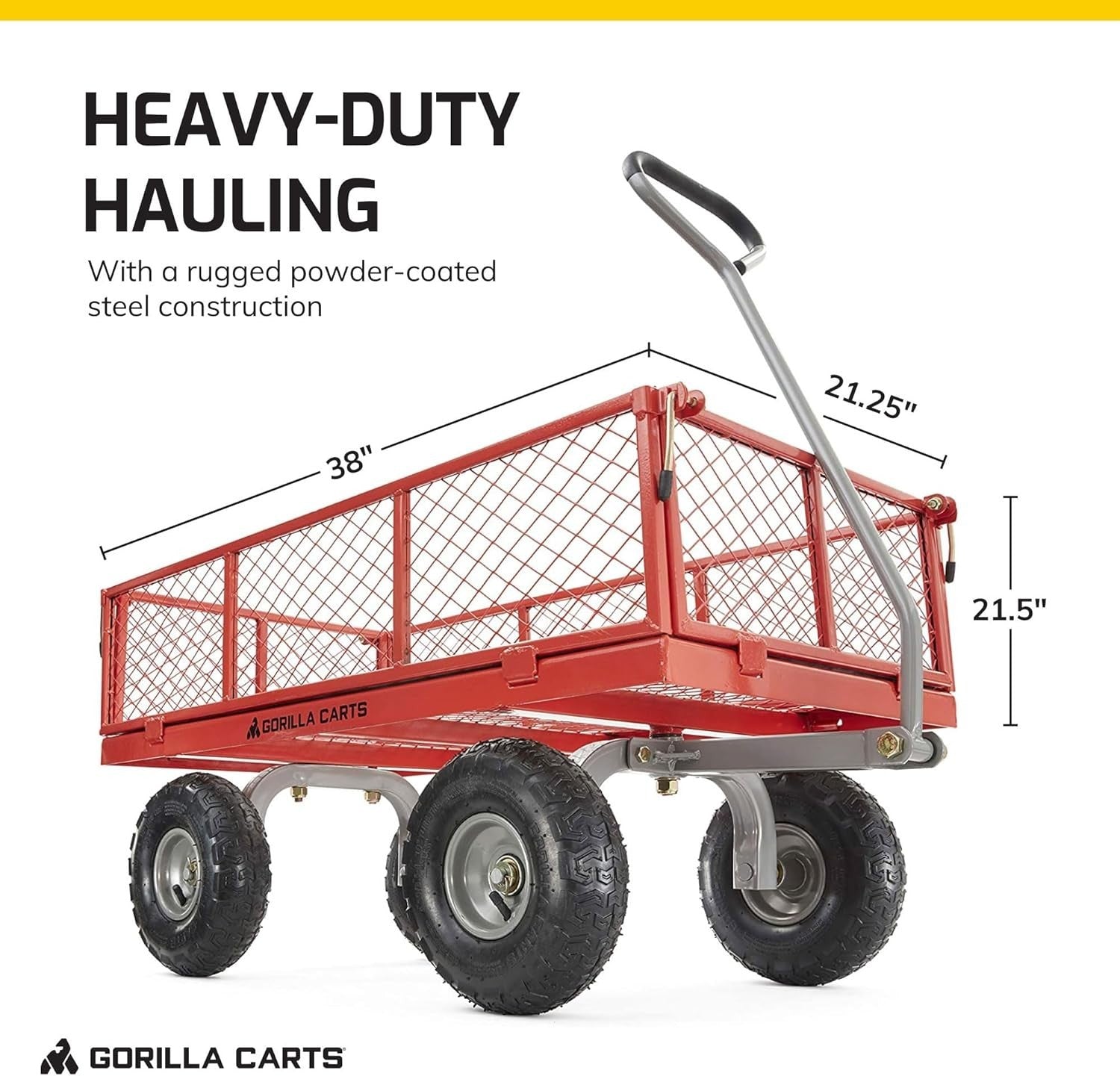 Heavy Duty 350kg Steel Garden Utility Wagon with Removable Sides & 10" Tires Red