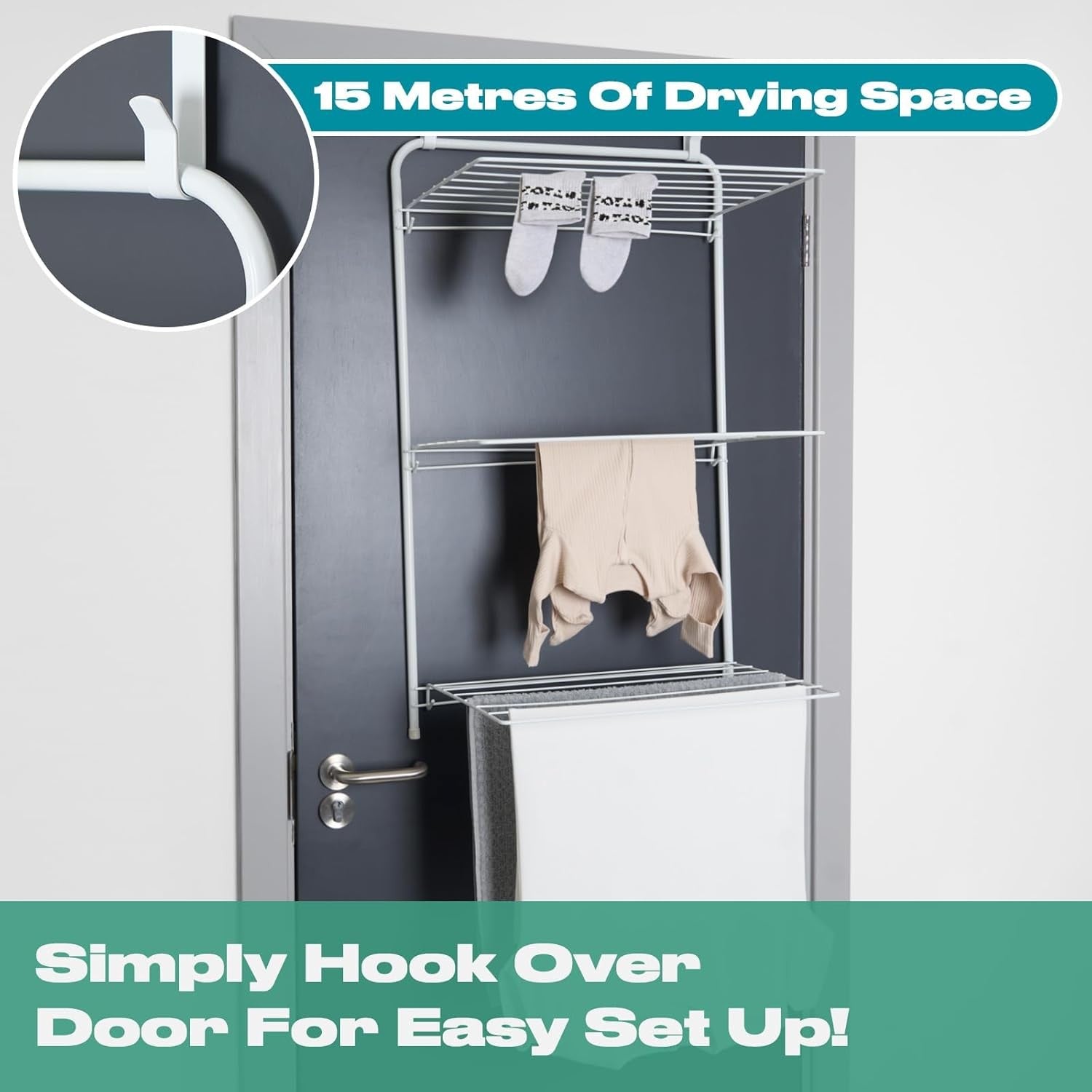 Over Door Clothes Airer Tiered Folding Drying Rack Indoor Space Saving Laundry