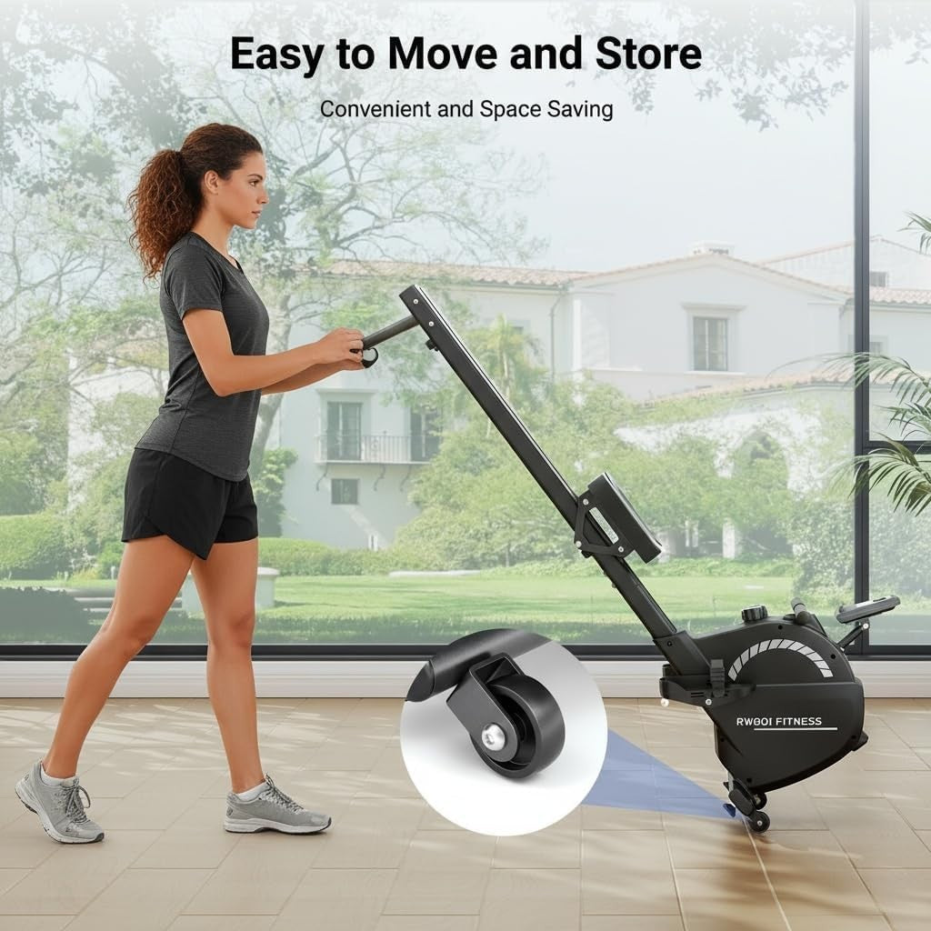 Rowing Machine 16-Level Quiet Resistance Bluetooth LCD Dual Rail 350LB