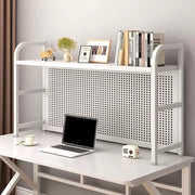 Extra-Wide Desktop Bookshelf Hutch Organizer w/ Pegboard White Metal 135x20x68cm