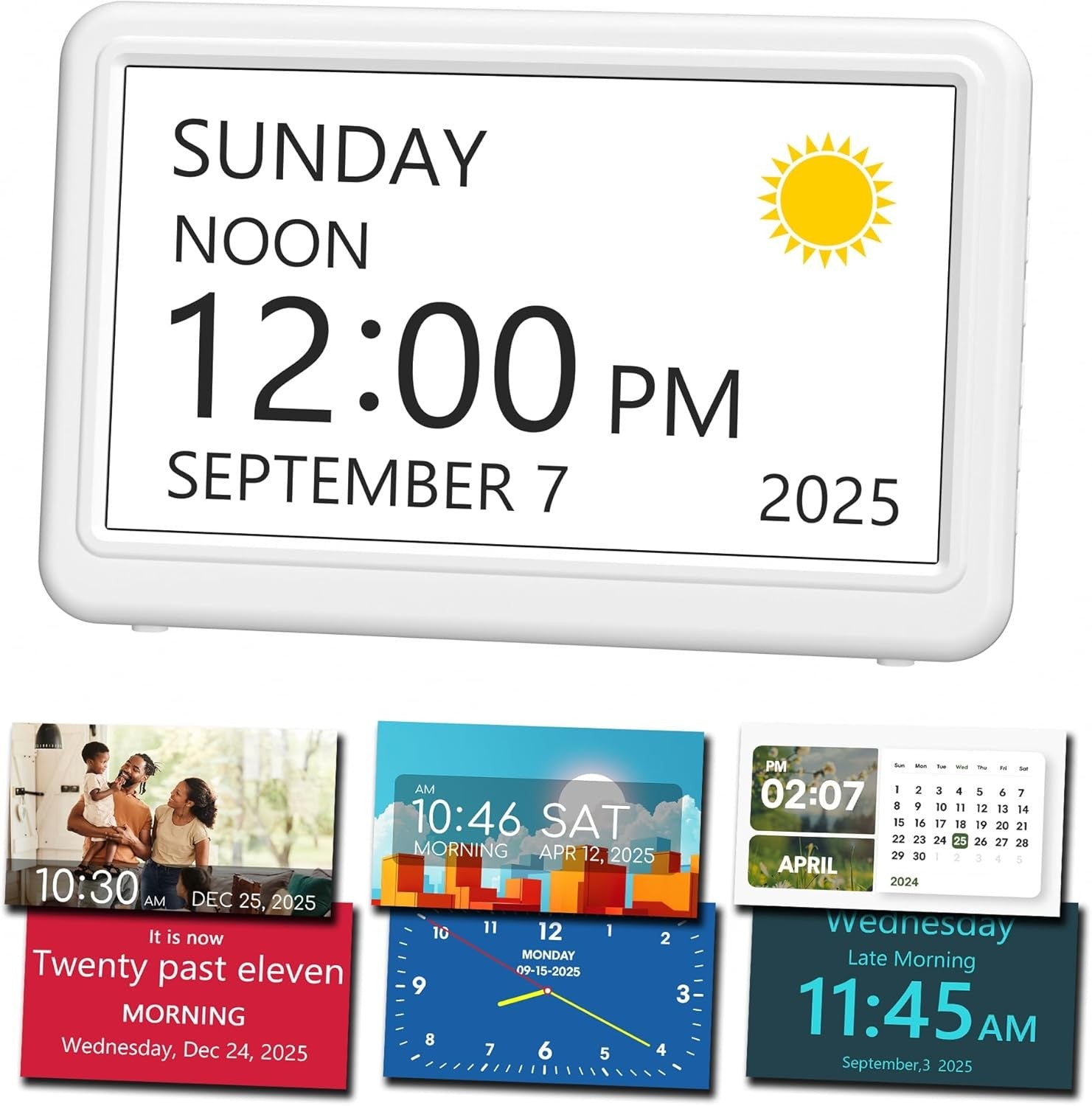 Large Digital Dementia Clock 7” Calendar Alarm Easy Read Day Date Time