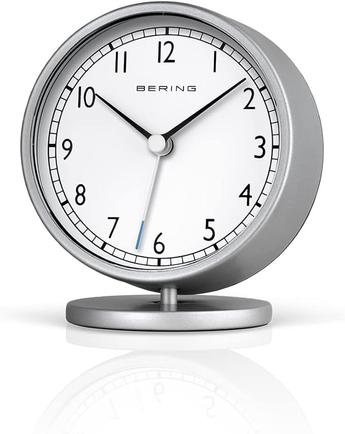 White Minimalist Analogue Alarm Clock Silent Quartz Modern Table