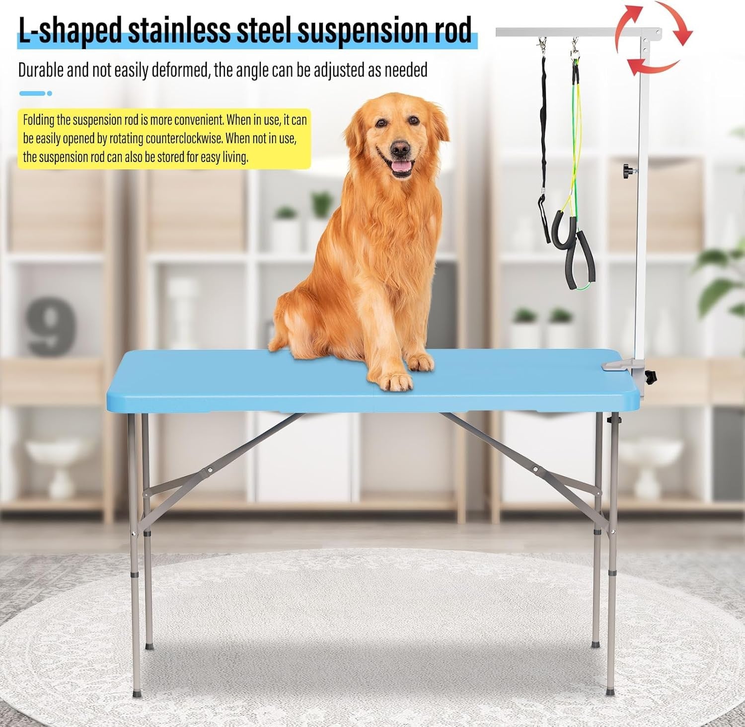 Dog Grooming Table 46'' Foldable Heavy Duty Non Slip Adjustable Arm Large Dogs