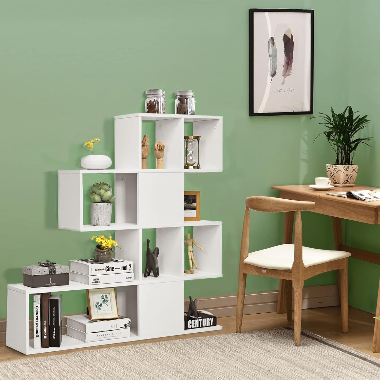 4-Tier White Cube Storage Shelf Modern Freestanding Bookcase Display Unit