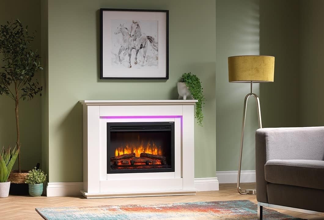 39" Electric Fireplace Suite with Realistic Flame, Remote & Programmable Timer