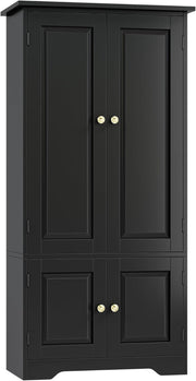 Tall Kitchen Cupboard 4 Doors Adjustable Shelves Black Sideboard