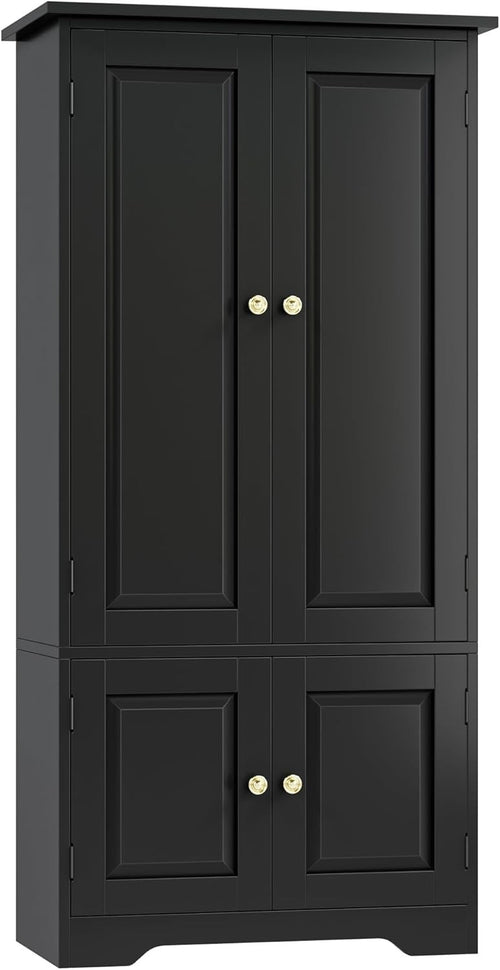 Tall Kitchen Cupboard 4 Doors Adjustable Shelves Black Sideboard