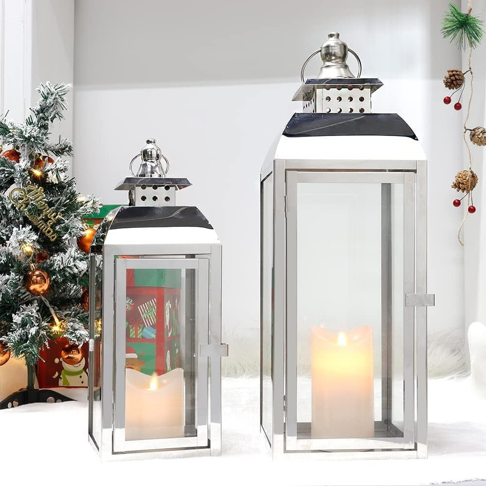 Silver Stainless Steel Lantern Set of 2