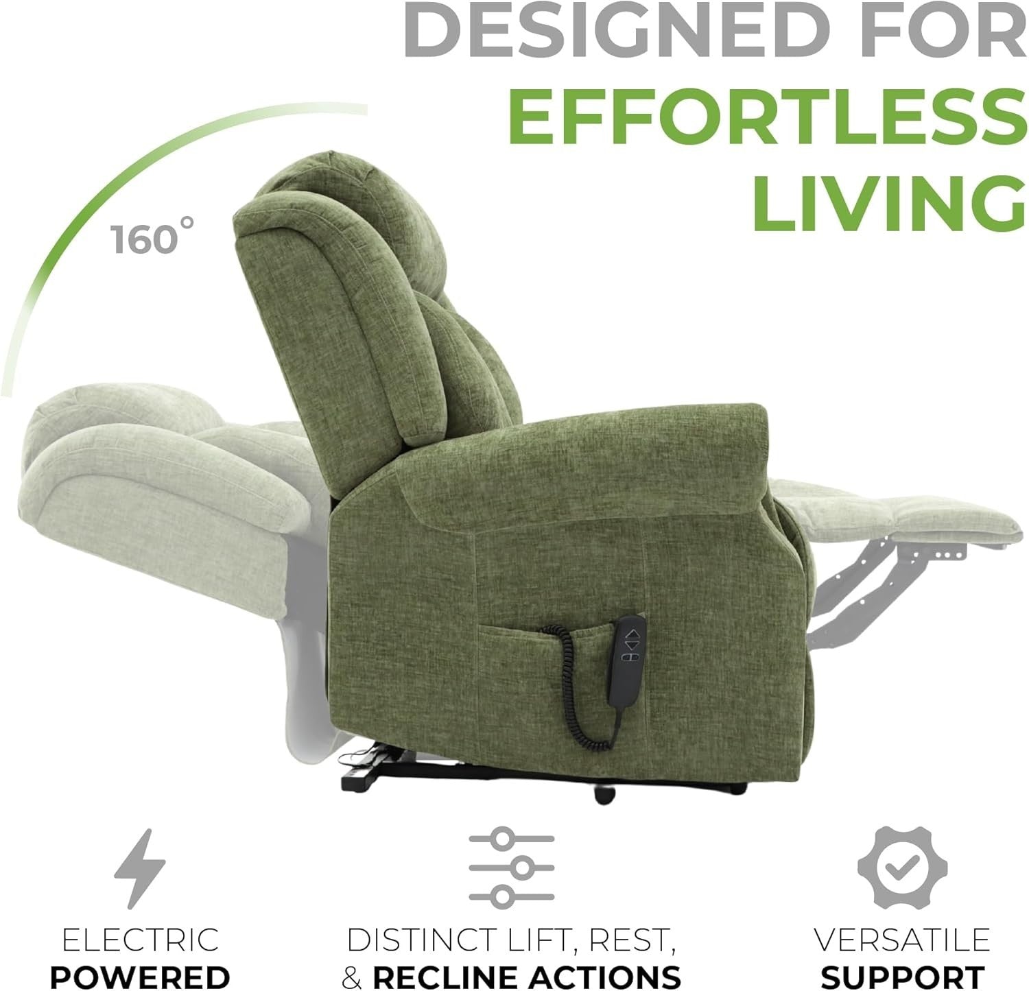 Dual Motor Lift Recliner Chair Heat Massage Fabric Riser Mobility Support Green