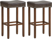Gray & Brown Saddle Bar Stools Set of 2 – Solid Wood Counter Chairs