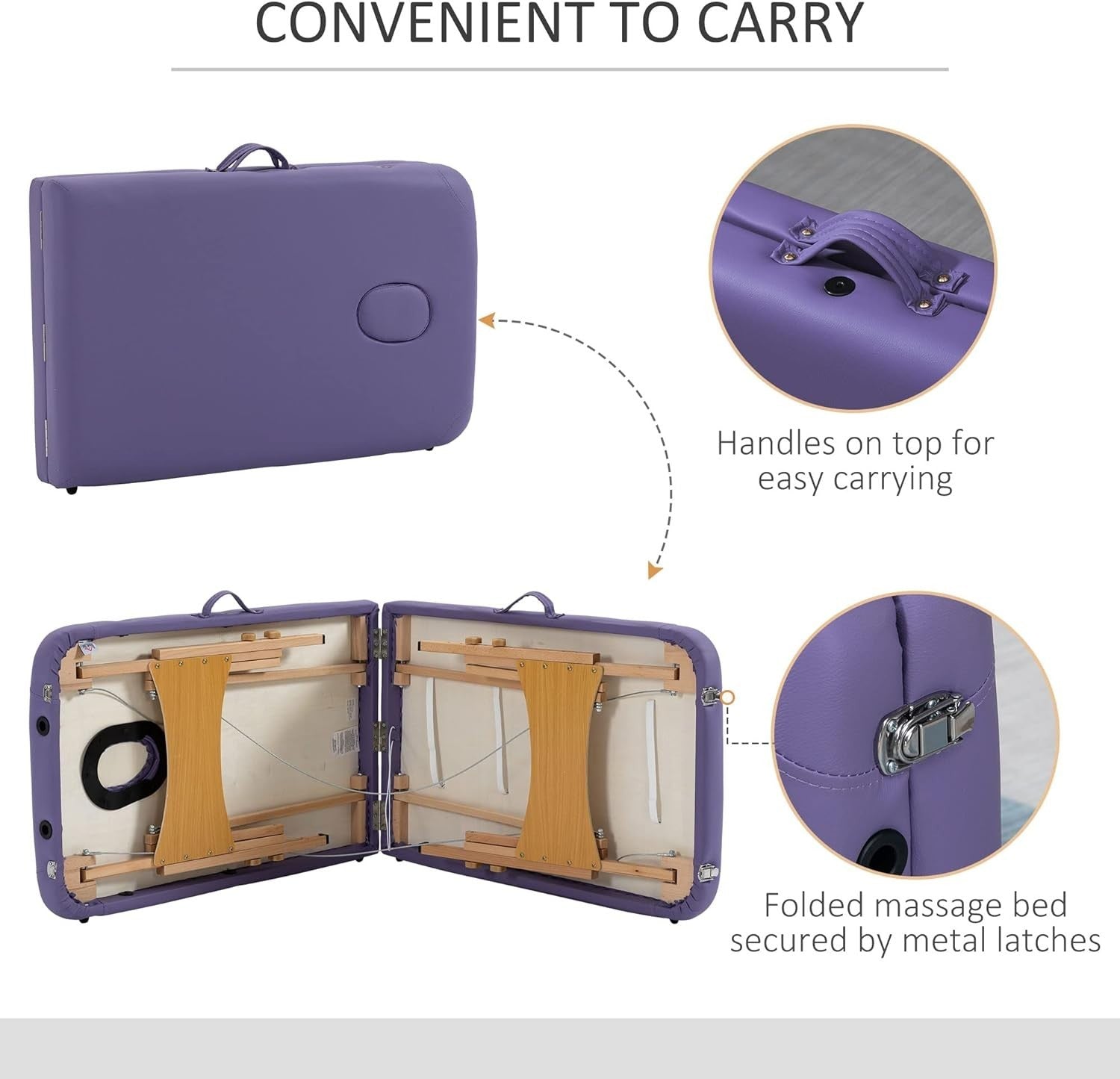 Portable Massage Table Folding 2-Section Wooden Beauty Spa Bed w/ Bag Purple