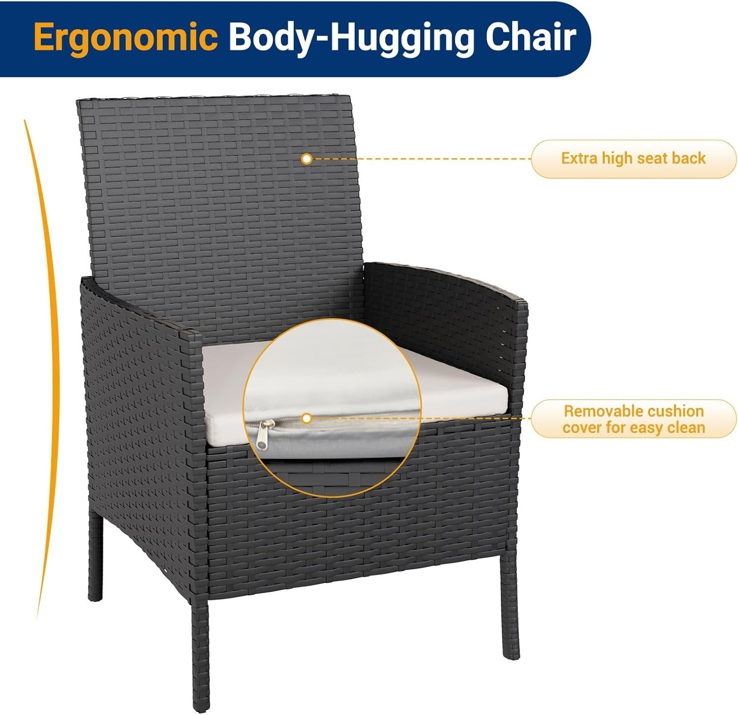 Black 3-Piece Rattan Garden Bistro Set Patio Chairs Table Outdoor Furniture